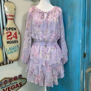 LoveShackFancy Lavender Floral Tiered Mini Dress